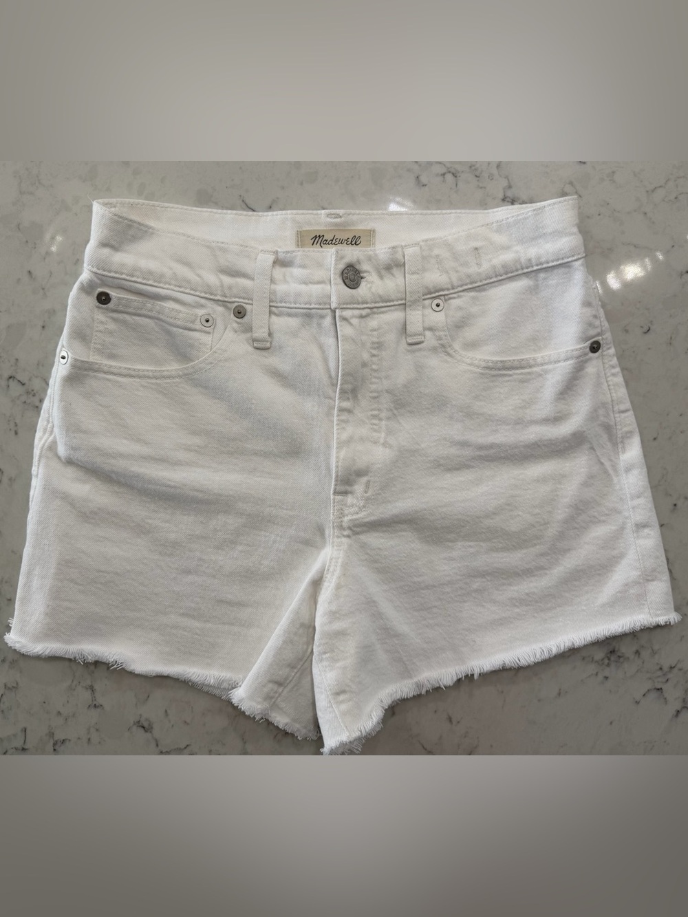 Madewell White Denim Shorts with Branded Button